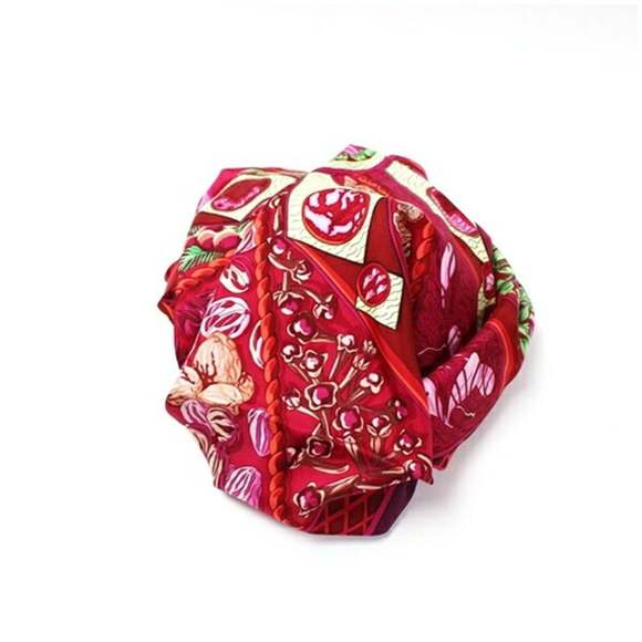 HERMES Red Silk Scarf - Picture 7 of 9